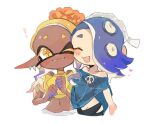  ! 2girls :3 bare_shoulders black_pants blonde_hair blue_hair blue_shawl blush_stickers chest_sarashi clenched_hands closed_eyes closed_mouth colored_eyelashes commentary_request crop_top cropped_legs dark-skinned_female dark_skin earrings fangs frye_(splatoon) gradient_hair hachimaki hair_over_one_eye hand_on_another&#039;s_arm headband heart highres inkling jewelry long_hair midriff multicolored_hair multiple_earrings multiple_girls navel nejiri_hachimaki octoling one_eye_closed one_eye_covered open_mouth orange_pupils pants piyomaru_(hachiyonnxxxx) pointy_ears purple_hair sarashi see-through_shawl shawl shirt shiver_(splatoon) short_eyebrows simple_background smile splatoon_(series) splatoon_3 star-shaped_pupils star_(symbol) suction_cups symbol-shaped_pupils tentacle_hair tooth_earrings torn_clothes torn_pants twitter_username two-tone_hair white_background yellow_eyes yellow_shawl yellow_shirt 