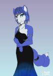  2020 anthro blue_body blue_fur blue_hair canid canine clothing collarbone dress eyebrows female fox fur hair hi_res jewelry krystal mammal markings nintendo standing star_fox video_games white_body white_fur white_markings 