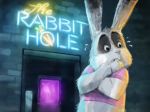  2019 anthro blush clothing eg_keller fur gay_bar lagomorph leporid male mammal marlon_bundo nightclub official_art pink_clothing pink_shirt pink_topwear rabbit scared semi-anthro shirt shy solo topwear white_body white_fur worried 