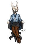  absurd_res anthro bdsm bondage bound chair clothed clothing female fully_clothed furniture gag hi_res lagomorph lanyard legwear leporid looking_at_viewer mammal pantyhose panzery25 rabbit sitting solo tape tape_gag 