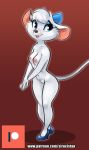  2019 absurd_res anthro bite biting_lip biting_own_lip breasts clothing crotch_tuft disney featureless_crotch female footwear full-length_portrait fur hair hi_res high_heels lipstick looking_aside makeup mammal miss_kitty_mouse mostly_nude mouse murid murine nipples portrait rodent self_bite shoes siroc solo standing text the_great_mouse_detective tuft url white_body white_fur white_hair 