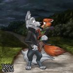  1:1 anthro canid canine canis clothed clothing disney duo fox fully_clothed fur fuzzyspectre gary_(zootopia) hi_res hug male mammal nick_wilde orange_body orange_fur unknown_artist white_body white_fur wolf zootopia 