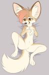  2020 anthro aseethe breasts brown_nose canid canine chest_tuft digital_media_(artwork) eyebrows eyelashes featureless_crotch female fingers flat_chested fox hair hi_res mammal navel smile solo tan_hair toes tuft yellow_eyes 