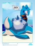  absurd_res dialogue digital_media_(artwork) fan_character female genitals hi_res lapras lapras_paradise nintendo pok&eacute;mon pok&eacute;mon_(species) presenting pussy scarf screamoshaymin video_games 