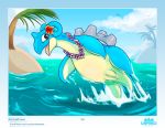  2020 absurd_res beach blue_body digital_media_(artwork) female feral fin flower genitals hi_res horn jumping lapras nintendo outside plant pocketpaws pok&eacute;mon pok&eacute;mon_(species) presenting presenting_pussy pussy sand sea seaside shell smile solo video_games water 