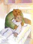  2005 anthro bed bodily_fluids bottomwear brown_body brown_fur clothing crying duo fur furniture hug kemono kotori male mammal pants shirt tears topwear ursid 