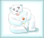  2004 anthro food fruit fur ice kemono kotori male mammal nude plant polar_bear simple_background sitting solo tongue tongue_out ursid ursine white_body white_fur 