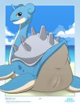  2020 absurd_res beach blue_body digital_media_(artwork) female feral fin genitals hi_res horn lapras looking_at_viewer nintendo outside pok&eacute;mon pok&eacute;mon_(species) presenting presenting_pussy pussy sand sea seaside shell solo video_games water winick-lim 