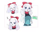  amphibian angry anthro bandanna blue_eyes blush bow breasts canid canine canis clothing domestic_dog eyes_closed fay_spaniel female frog fur happy jacket japanese_text kerchief long_ears mammal nintendo scarf slippy_toad smile star_fox text topwear video_games white_body white_fur 