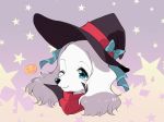  2020 bandanna black_nose blue_eyes canid canine canis clothing domestic_dog eyebrows eyelashes fay_spaniel female fur halloween hat headgear headwear holidays kerchief long_ears looking_at_viewer mammal namagakiokami nintendo ribbons smile star star_fox video_games white_body white_fur witch_hat 