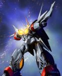  clenched_hands glowing glowing_eye hades_project_zeorymer horns looking_ahead mecha mecha_focus nakamura_jun'ichi no_humans one-eyed robot science_fiction single_horn solo standing super_robot yellow_eyes zeorymer 