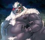  2020 anthro belly detailed_background humanoid_hands kemono kimun_kamui_(tas) male mammal musclegut night nipples oaks16 outside overweight overweight_anthro overweight_male solo tokyo_afterschool_summoners ursid video_games wen_kamui_(tas) 
