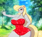  animaniacs anthro bedroom_eyes big_breasts blush breasts female forest hi_res looking_at_viewer mammal mastergodai minerva_mink minidress mink mustelid musteline narrowed_eyes seductive solo sparkles thick_thighs tree warner_brothers wide_hips 