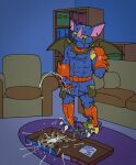  abs anthro argon_vile balls bat belt blue_body blue_fur bodily_fluids cum cum_on_food detailed_background duo eating erection food fruit fur furniture genital_fluids genitals group_masturbation hi_res loss male male/male mammal masturbation melon meme messy mostly_nude muscular muscular_anthro muscular_male navel nipples pecs penis pillow pizza plant sofa teenage_mutant_ninja_turtles watermelon wingnut wings 