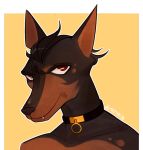  angry annoyed anthro black_body black_fur black_hair black_skin brown_body brown_fur brown_skin canid canine canis collar colored digital_drawing_(artwork) digital_media_(artwork) dobermann domestic_dog elochka fangs frown fur hair headshot_portrait kain_vanderhilt looking_at_viewer male mammal painting_(artwork) pinscher portrait red_eyeshair scowl shaded signature simple_background slicked_back_hair solo traditional_media_(artwork) watercolor_(artwork) 