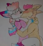  anthro blush canid canine chiropteran domestic_cat duo felid feline felis fox hibi hug hybrid kissing making_out male male/male mammal unknown_artist 