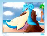  2020 absurd_res alolan_exeggutor beach blue_body digital_media_(artwork) female feral fin genitals hi_res horn kingler lapras looking_at_viewer lying nintendo on_back outside pok&eacute;mon pok&eacute;mon_(species) presenting presenting_pussy pussy regional_form_(pok&eacute;mon) sand sea seaside seductive shell smile solo spreading vagoncho video_games water 