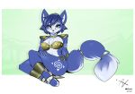  anthro bikini_armor canid canine clothing crown female footwear fox hi_res jewelry krystal looking_at_viewer mammal nintendo sandals sitting solo star_fox tail_jewelry tail_ring tiara video_games zinnick 
