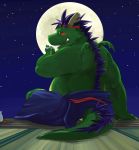  2010 anthro belly clothed clothing dragon drunk green_body kemono kotori male moon morenatsu night overweight overweight_anthro overweight_male sitting solo substance_intoxication tatsuki_(morenatsu) video_games visual_novel wings 