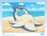  2020 absurd_res beach blue_body digital_media_(artwork) female feral fin genitals hi_res horn lapras looking_at_viewer lying mcfan nintendo on_back outside pok&eacute;mon pok&eacute;mon_(species) presenting presenting_pussy pussy sand sea seaside seductive shell smile solo spreading video_games water 
