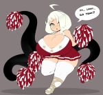  big_breasts breasts cheerleader cleavage clothed clothing dialogue female grey_background hi_res huge_breasts humanoid legwear pom_poms short_stack simple_background solo tentacles thigh_highs unyin 