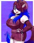  aaronhibiki anthro big_breasts big_tail blue_tail breasts cleavage cleavage_overflow clothed clothing curvy_figure domestic_cat ear_piercing felid feline felis female fur goth hair hair_over_eye hi_res looking_at_viewer mammal multicolored_body multicolored_fur multicolored_hair nikki_(saucy) one_eye_obstructed overweight overweight_anthro overweight_female piercing pupils slit_pupils solo thick_thighs tight_clothing visible_underwear voluptuous white_body 