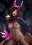 animal_ears breasts erect_nipples league_of_legends naked nipples no_bra pussy sevenbees thighhighs xayah 