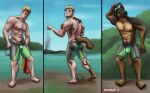 2014 5_fingers 5_toes abs after_transformation annoyed anthro armpit_hair beach big_muscles black_nose blonde_hair blue_eyes body_hair broad_shoulders brown_body brown_fur bulge canid canine canis claw_growth claws clothing curious day detailed_background digital_drawing_(artwork) digital_media_(artwork) domestic_dog eyewear facial_hair factory feet finger_claws fingers fur fur_growth german_shepherd goatee goggles grass greenery growth hair happy_trail herding_dog human human_to_anthro humanoid_feet imminent_transformation lake looking_confused looking_surprised male mammal mid_transformation muscle_growth muscular muscular_anthro muscular_human muscular_male navel nipples outside pastoral_dog pecs pink_nipples plant plantigrade poking_ear quizzical sampsonwoof serratus shocked signature sky smoke smokestack snout snout_growth solo species_transformation standing story story_in_description swimming_goggles swimming_trunks swimming_trunks_only swimwear tail tail_growth tan_body tan_fur teeth toe_claws toes touching_ear towel transformation transformation_sequence whiskers