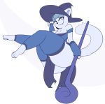  absurd_res anthro big_breasts big_butt breasts butt cleavage clothed clothing domestic_cat felid feline felis female hat headgear headwear hi_res holding_object holding_staff magic_user mammal simple_background solo staff thick_thighs unyin witch witch_hat 