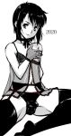  1boy 2020 black_hair black_legwear black_panties bulge camisole choker collarbone commentary_request crossdressing crossdressing_boy_(kamisimo_90) erection erection_under_clothes gloves hand_up kamisimo_90 navel original otoko_no_ko panties sitting thighhighs thighs underwear 