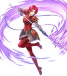  1girl armor bangs belt black_legwear boots breastplate circlet dress earrings elbow_gloves fire_emblem fire_emblem:_the_binding_blade fire_emblem_heroes full_body gloves highres jewelry kiyu_(zuyu) melady_(fire_emblem) official_art purple_dress red_armor red_eyes red_hair shiny shiny_clothes shiny_hair short_dress short_hair shoulder_armor sleeveless solo thigh_boots thighhighs thighhighs_under_boots transparent_background white_background zettai_ryouiki 