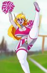  areola areola_slip big_breasts blonde_hair blush breasts cave_story cheerleader clothing curly_brace female hair hi_res machine not_furry one_leg_up panties pom_poms raised_leg robot solo underwear unyin upskirt video_games 