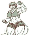  abs anthro belt breasts clothing female fingerless_gloves fish flexing gloves handwear marine muscular muscular_anthro muscular_female non-mammal_breasts rawslaw5 shark sketch solo toothy_grin 