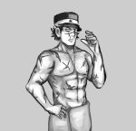  1boy abs black_hair facial_scar golden_kamuy hat highres muscle scar sugimoto_saichi towel_around_waist 