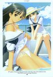  bikini mizushima_asa seifuku skirt_lift sora_no_iro_mizu_no_iro sorayama_natsume swimsuits tan_lines tony_taka 