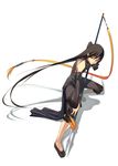  black_hair chinese_clothes detached_sleeves fighting_stance highres missing_link nail_polish red_eyes ribbon shingo simple_background solo spear very_long_hair wide_sleeves 