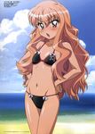  :o absurdres angry bangs beach bikini black_bikini blush bow bow_bikini cloud day flat_chest fujii_masahiro groin hair_between_eyes hands_on_hips highres long_hair looking_at_viewer louise_francoise_le_blanc_de_la_valliere megami navel ocean official_art open_mouth outdoors pentagram pink_eyes pink_hair scan shiny shiny_hair shiny_skin skinny sky solo string_bikini swimsuit tan thigh_gap v-shaped_eyebrows very_long_hair water wavy_hair zero_no_tsukaima zero_no_tsukaima:_futatsuki_no_kishi 