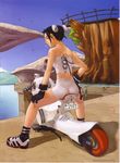 absurdres ass black_hair cigarette copyright_request corset gloves ground_vehicle hakua_ugetsu highres moped motor_vehicle scan shoes short_hair short_shorts shorts sneakers solo whale 
