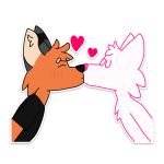  &lt;3 1:1 alpha_channel ambiguous_gender anthro biped black_nose blush canid canine clothing dark_clothing duo fox fur hair happy hi_res kissing male mammal markings molten_(character) molten_fox monotone_clothing orange_body orange_fur outline shirt simple_background sticker t-shirt telegram_stickers topwear translucent tuft 