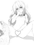  1girl asymmetrical_hair bloomers bloomers_around_one_leg blush braid breasts breasts_outside censored closed_mouth commentary fingering greyscale heart heart_censor highres jill_07km kirisame_marisa long_hair masturbation monochrome navel nipples shirt side_braid simple_background sitting small_breasts solo spread_legs touhou trembling underwear vest white_background 