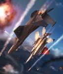  ace_combat ace_combat_zero aerial_battle afterburner aircraft airplane battle blue_sky cipher_(ace_combat) cloud condensation_trail emblem explosion f-15_eagle fighter_jet fire galm_team jet larry_foulke military military_vehicle missile mountain no_humans sky smoke zephyr164 