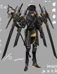  1boy black_eyes black_gloves black_hair boots dark_skin gloves grey_background highres holding holding_staff isida_segu looking_ahead male_focus mask mecha_danshi open_hand original science_fiction sheath sheathed staff sword thigh_strap weapon 