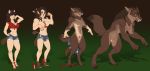  anthro big_breasts bottomwear breasts canid canine canis clothing denim female footwear genitals growth high_heels human_to_anthro mammal mid_transformation sequence shoes shorts sindaj snout snout_growth solo species_transformation standing tail_growth topwear torn_clothing transformation wolf 