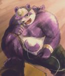  2020 alp_(tas) anthro aotadobukitch belly clothing fur giant_panda hat headgear headwear hi_res kemono male mammal overweight overweight_anthro overweight_male purple_body purple_fur solo tokyo_afterschool_summoners ursid video_games white_body white_fur 