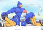  2020 absurd_res anthro avian balls beak big_balls bird blue_body blue_feathers bodily_fluids building building_penetration city cum cum_on_balls cum_on_feet cum_on_ground cum_on_leg cum_on_penis erection falco_lombardi feathers feet flooding genital_fluids genitals hi_res macro male mammal masturbation micro nintendo penetrable_sex_toy penis sex_toy sitting solo star_fox video_games worship zairiza 