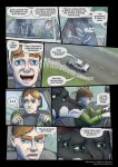 2024 4_eyes alien anthro biped black_clothing black_shirt black_text black_topwear blonde_hair blue_eyes clothed clothing colored dan_(darth_biomech) darth_biomech day dialogue dialogue_box driving duo english_text gharr_neht_ra green_clothing green_eyes green_jacket green_topwear hair hi_res human jacket male mammal multi_eye open_mouth outside raharr red_hair shirt speech_bubble text topwear url vehicle