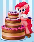  2020 biped blue_eyes blueberry_(fruit) cake dessert earth_pony equid equine eyelashes female food friendship_is_magic frosting fruit fur furniture hair hi_res holding_object horse inner_ear_fluff mammal my_little_pony pink_body pink_fur pink_hair pinkie_pie_(mlp) plant pony standing stool tongue tongue_out tuft vensual99 