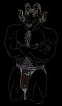  2020 abs aliasing anthro biceps big_bulge big_muscles biped black_background bodily_fluids body_hair bovid bulge caprine christmas clothed clothing crossed_arms curled_horns demon digital_media_(artwork) dripping facial_hair front_view fur genital_fluids genital_outline goat goatee grey_body grey_ears grey_fur grey_hair grey_nose hair happy_trail hi_res holidays horn jockstrap krampus line_art looking_at_viewer male mammal muscular muscular_anthro muscular_male nipples pecs penis_outline pink_nipples portrait precum pubes quads red_eyes rodin simple_background smile solo sparkles standing three-quarter_portrait topless triceps underwear underwear_only wet wet_clothing 
