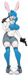  absurd_res anthro armor big_breasts blue_hair blush bottomwear braces breasts cheek_piercing choker clothing converse_shoes drugs ear_piercing eyebrow_piercing facial_piercing female gauged_ear gloves gun hair handgun handwear hi_res holding_object holding_weapon jewelry lagomorph legwear leporid lip_piercing lsd mammal milkymittens navel navel_piercing necklace nipple_outline nose_piercing piercing pistol rabbit ranged_weapon short_hair shorts solo standing stockings tess_(milkymittens) thick_thighs thigh_highs tongue tongue_piercing weapon 