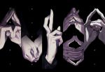  5boys black_background crossed_fingers dated fushiguro_megumi gojou_satoru hands jogo_(jujutsu_kaisen) jujutsu_kaisen kanji long_sleeves mahito_(jujutsu_kaisen) multiple_boys out_of_frame own_hands_together ryoumen_sukuna_(jujutsu_kaisen) simple_background steepled_fingers translated twitter_username wuzhiang_liufu 